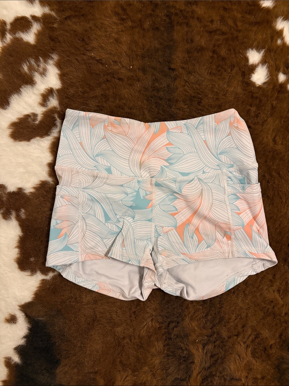 BuffBunny Pastel Coral & Aqua Leaf-Print Bike Shorts